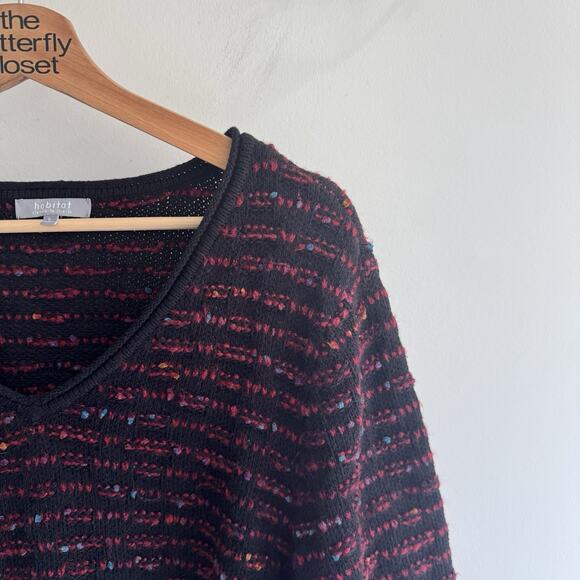 Habitat V Neck Black Striped Knit Sweater Large 8-11 - Picture 3 of 4